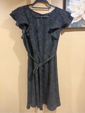 West Kei Black Ruffle Tie-Waist Dress
